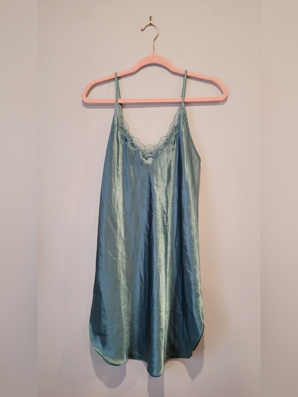 Vintage La Senza Silk-Feel Lace Trim Slip Dress in Teal